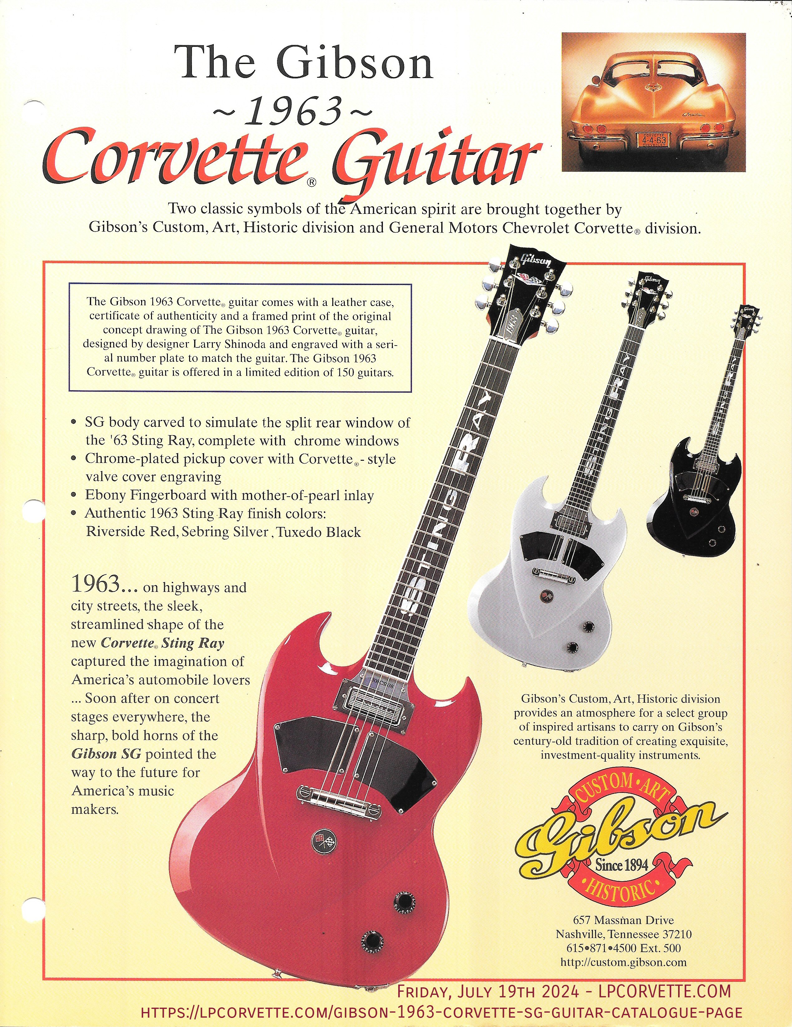 1995-1997 Gibson 1963 Corvette SG Limited Edition Catalogue Page (12C)